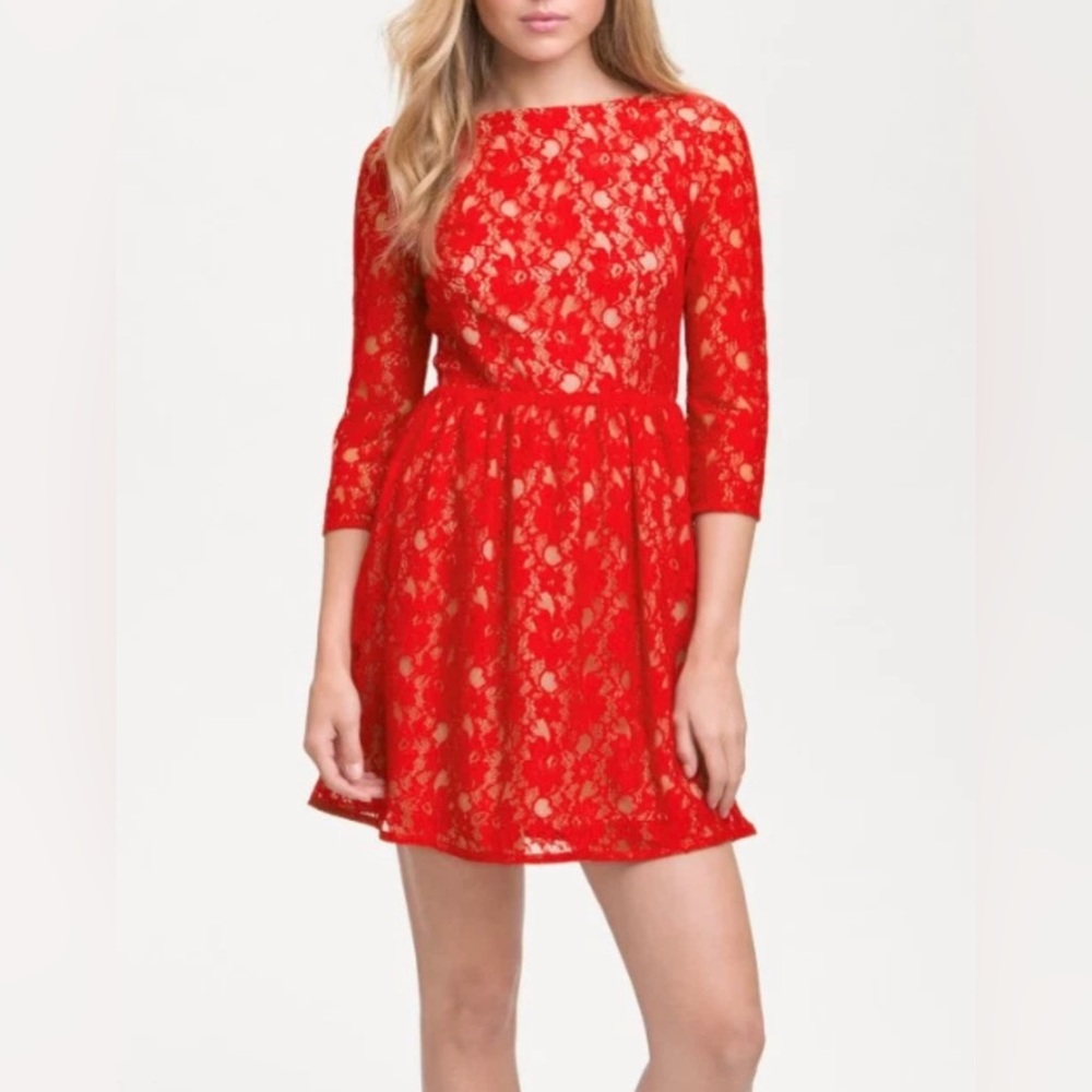 NWT French‎ Connection Lizzie Fit & Flare Red Lace Dress Size 6 $198